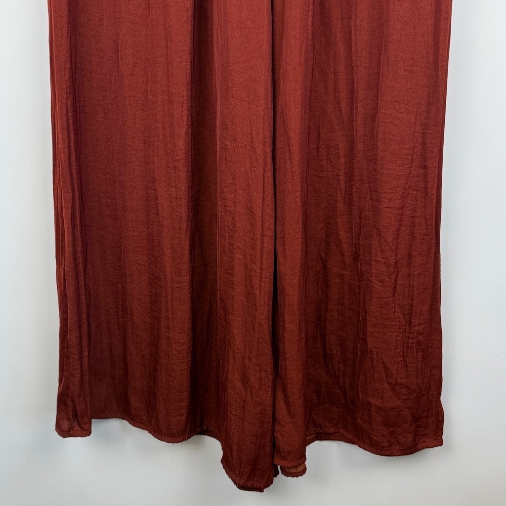 Zara Terracotta Orange Flowy Wide Leg Silky Satin Stretchy Pants Size Medium - Picture 4 of 10